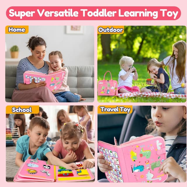 Detalle 2 de Qizfun Toddler Busy Board Montessori Toys – 8-Page Sensory Busy Book for Travel