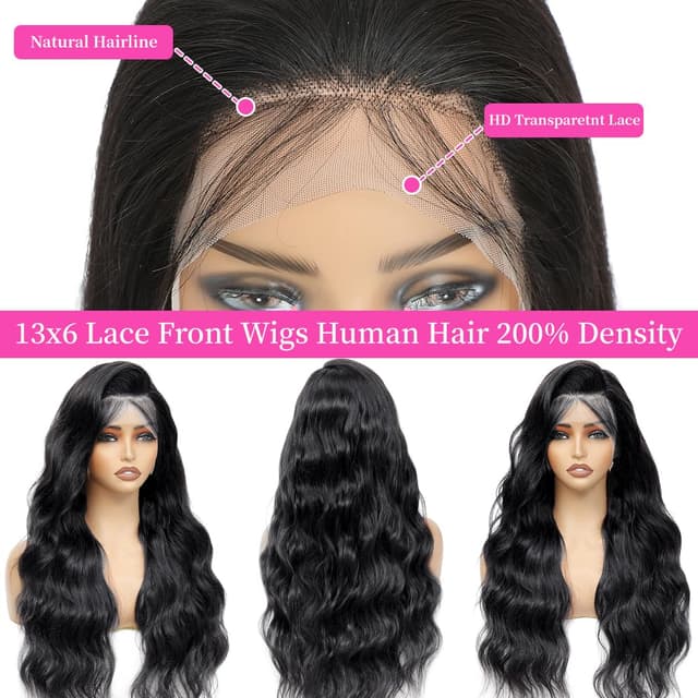 Detalle 2 de KOTTN 28 Inch Body Wave 13x6 HD Lace Front Wig (200 Density) — Virgin Human Hair, Pre-Plucked