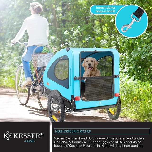 Detalle de KESSER® Hundeanhänger Boxer 2-in-1: Hundebuggy/Fahrradanhänger für bis zu 45 kg – ca. 250 l, klappbar