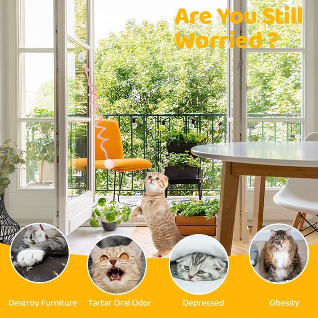 Detalle de Adiwo Katzenspielzeug für Türrahmen – 2er-Set hängendes Plüschspielzeug mit Glocke