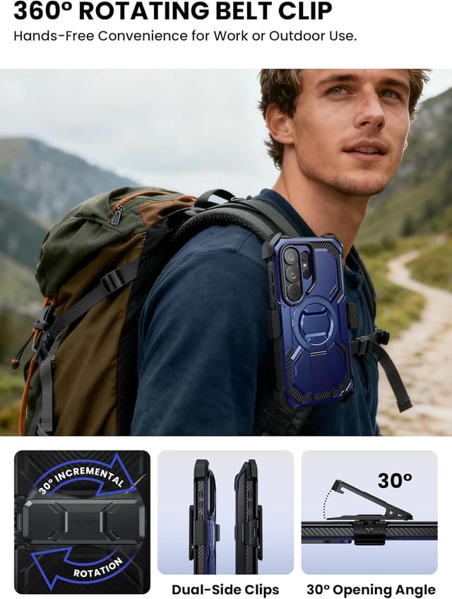 Detalle de i-Blason Armorbox for Samsung Galaxy S26 Ultra Case with MagSafe, Built-in Screen Protector & Belt Clip (Blue)