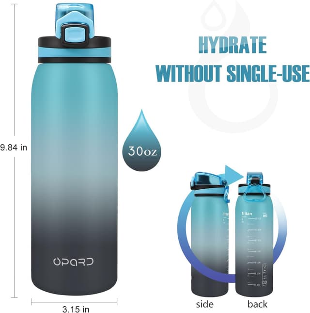 Detalle 2 de Opard Sport-Trinkflasche 900 ml aus Tritan (BPA-frei), auslaufsicher für Kinder & Alltag