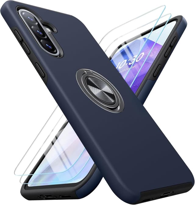 Detalle de AOUIA for Samsung Galaxy A36 5G Case (Navy Blue) with 2 Screen Protectors and 360° Ring Stand