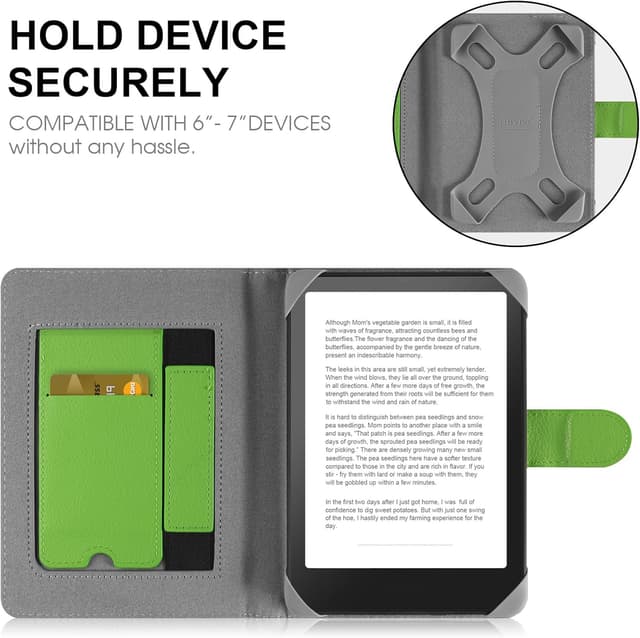Detalle de HoYiXi Universal Case for 7-inch eReaders (light green) with foldable stand & built-in pocket