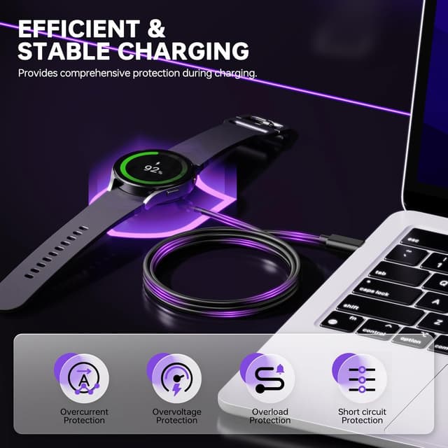 Detalle 2 de USB-C Smartwatch Charger Cable for Samsung Galaxy Watch 8/8 Classic, Ultra, 7–3 (USB-C to USB-A adapter included) — 1m