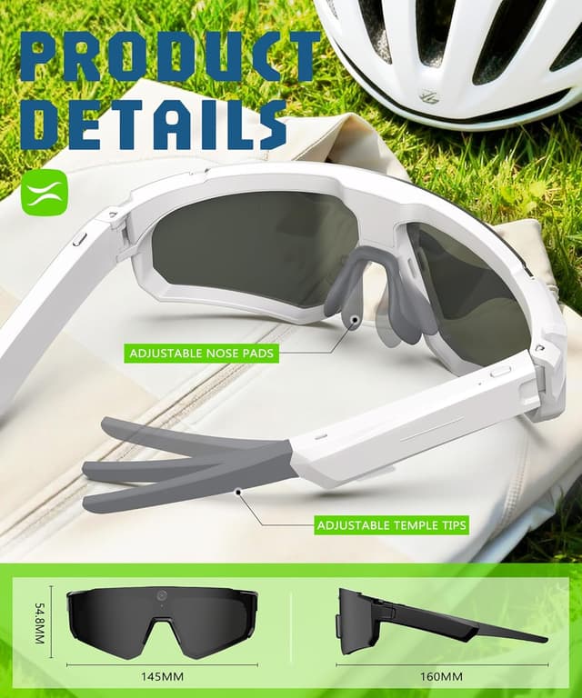 Detalle de GLOSSIA AI Smart Glasses with Camera 4K (Video Recording & EIS Stabilization), IP66 Polarized Sports Sunglasses