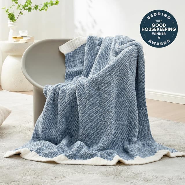 Detalle de Snuggle Sac Heather Blue Reversible Knit Throw Blanket (50 x 60 inches)