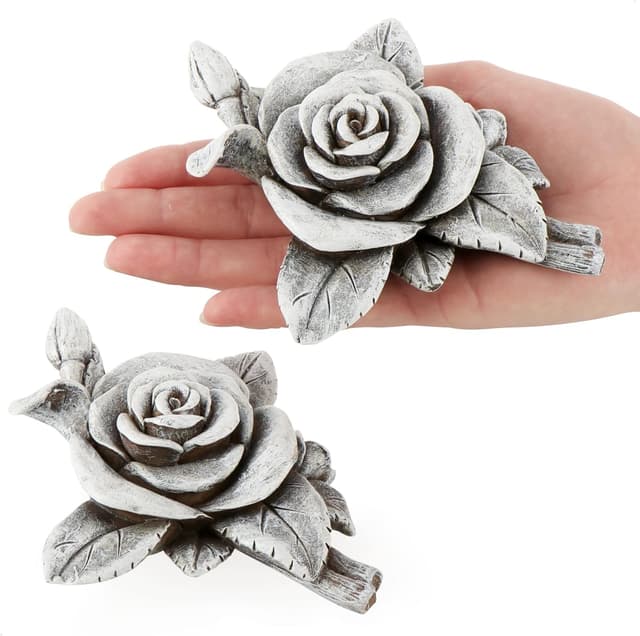 Detalle de com-four 2x Grabdekoration Rose Grabstein der Hoffnung und Reinheit (2 Stück, Rosenblüte, grau)