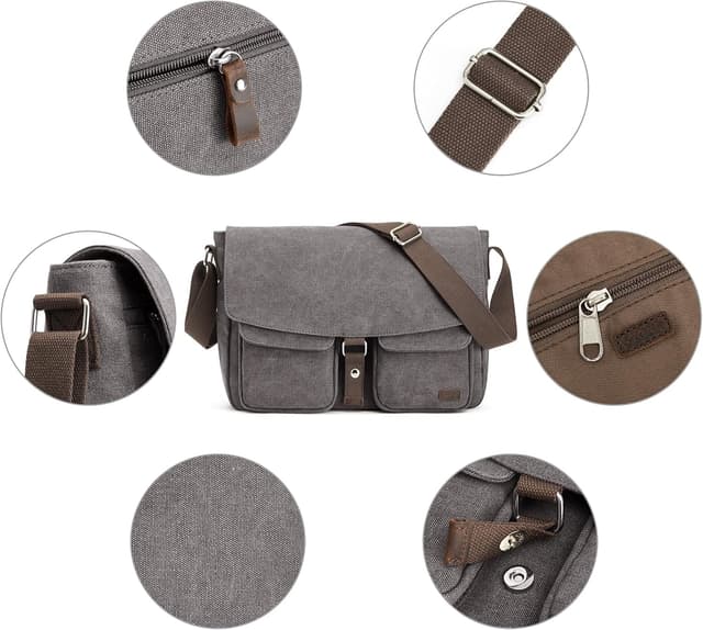 Thumbnail 6 de S-ZONE Borsa messenger in tela da uomo vintage per laptop fino a 15,6 pollici