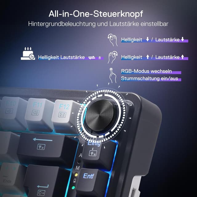 Detalle 2 de Redragon K673 PRO kabellose QWERTZ-Gaming-Tastatur (75% / 82 Tasten) mit Hot-Swap und Tri-Mode