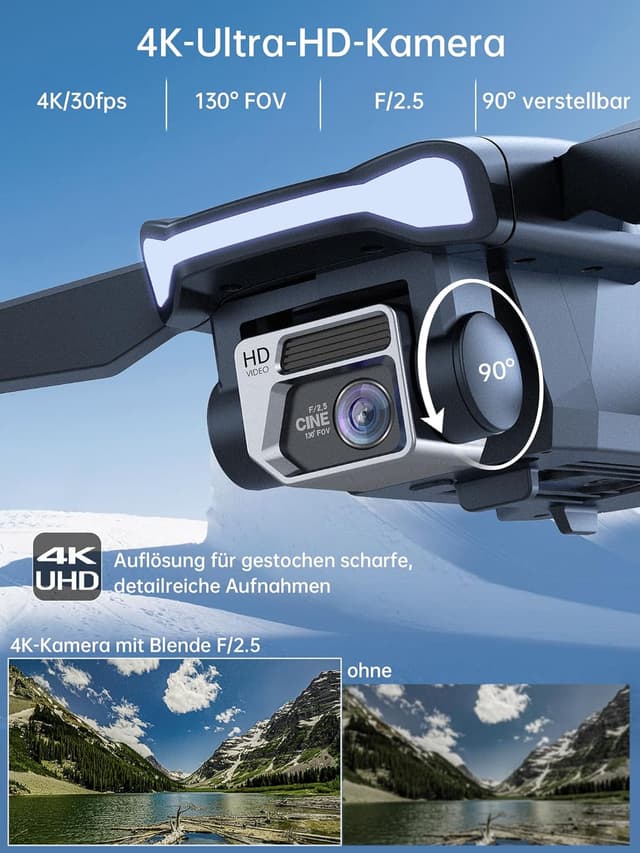 Detalle 2 de CHUBORY A77 WiFi Quadrokopter mit 4K-Kamera und bis zu 84 Minuten Flugzeit (800 m Steuerreichweite)