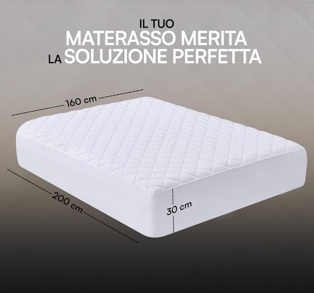 Detalle de Utopia Bedding Coprimaterasso trapuntato con gonna elastica extra profonda fino a 30 cm (160x200 cm), bianco