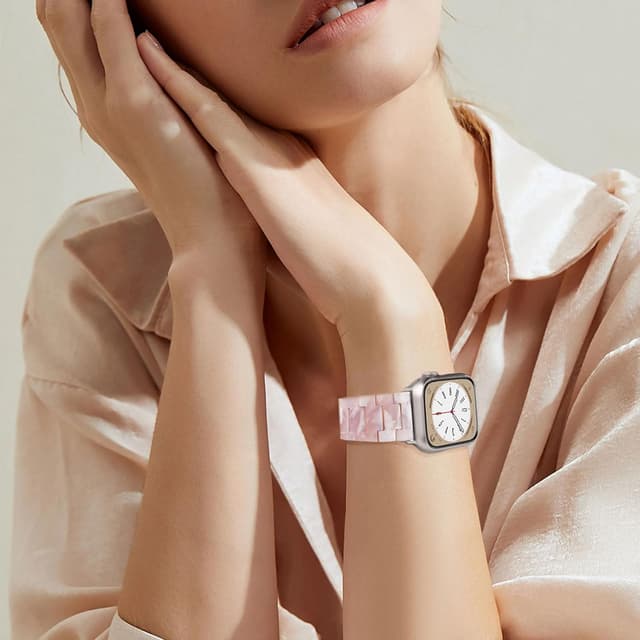 Detalle de V.R.HOPE Modern Resin Straps for Apple Watch (Pink Floral - Starlight) for 42mm, 44mm, 45mm, 46mm & 49mm