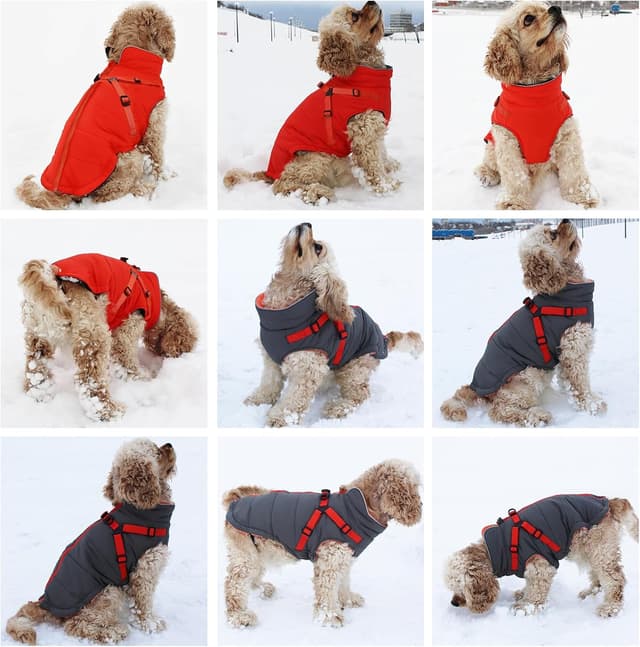 Detalle de babepet Waterproof Dog Coat with Harness (fleece-lined winter jacket) – Red – size S