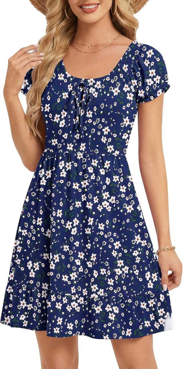 Thumbnail 6 de AUSELILY Damen Sommerkleid mit Puffärmeln, hoher Taille und Taschen