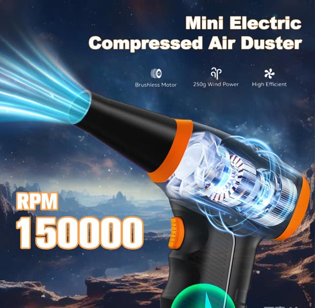 Detalle 2 de WHATOOK W12 mini soffiatore elettrico a aria compressa ricaricabile 3 velocità, LED e batteria 8000 mAh