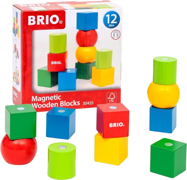 Detalle de BRIO 30435 Magnetische Holzbausteine – magnetisches Steck- und Stapelspiel für Kinder ab 12 Monaten