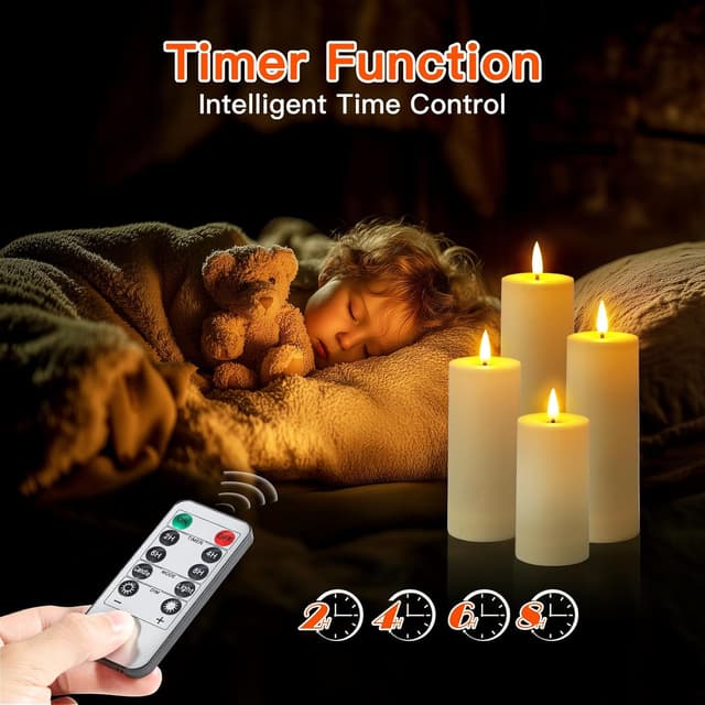 Detalle de Set Ketom 8 candele LED Fiamma Oscillante con telecomando e timer (avorio) per esterni