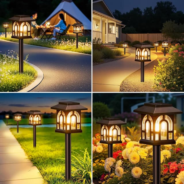 Detalle de BUCASA 4 Pack Solar Garden Lights (Up to 10 Hours, IP65) – 3000K Warm White outdoor pathway lighting