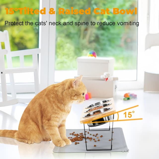 Thumbnail 6 de Tilted Cat Bowls 500 ml Stainless Steel Feeding Station 🐾