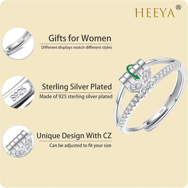 Detalle 2 de HEEYA Anxiety Ring für Damen aus Sterling Silber 925 mit Zirkonia – verstellbarer Spinner- und Anti-Stress-Ring
