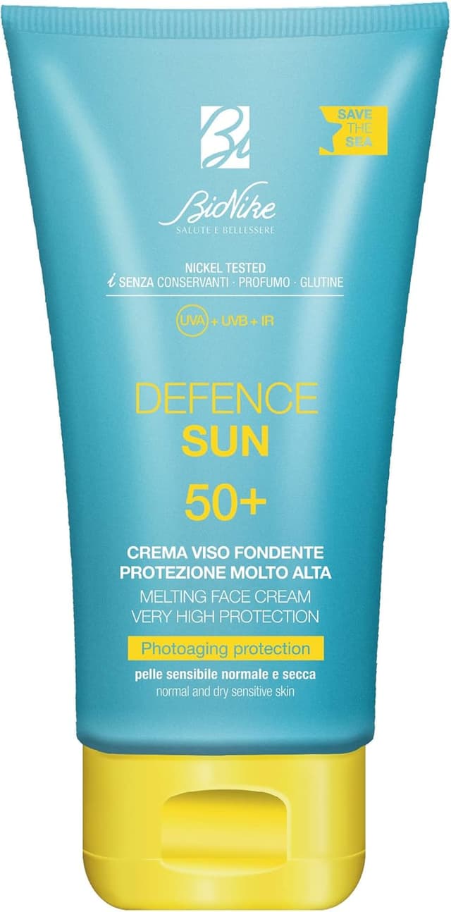 Detalle de Bionike Defence Sun Crema Solare Viso con filtro minerale, waterproof e non appiccicosa, azione protettiva e antiossidante da 50 ml