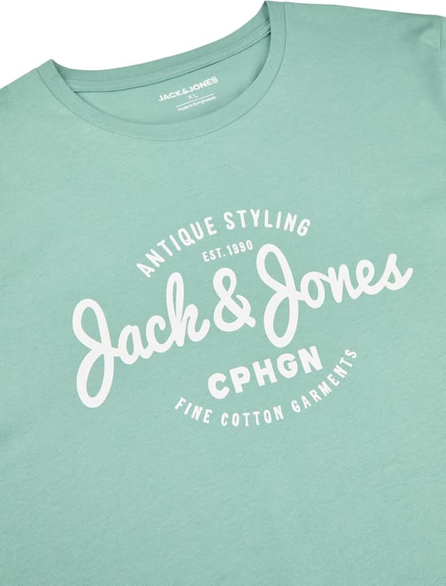 Detalle de JACK & JONES Regular-Fit Herren-T-Shirts JJLINO im 4er-Set (Rundhals, Kurzarm) – Schwarz/Weiß/Grün/Rot/Blau/Grau