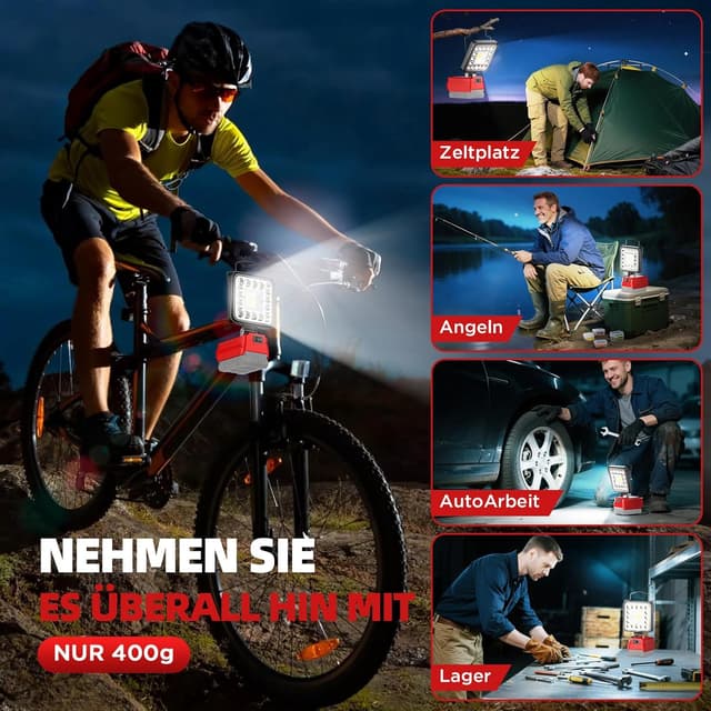 Detalle 2 de Akku Lampe für Einhell PXC 18V Akku – 48W LED Arbeitsleuchte mit 4.800 lm und 2 USB (ohne Akku)