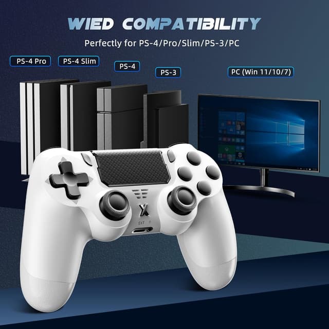 Detalle 2 de Glitfix Wireless Controller (White) – wireless gamepad for PS-4/Slim/Pro and PC with dual vibration, touch panel and 3.5mm audio jack
