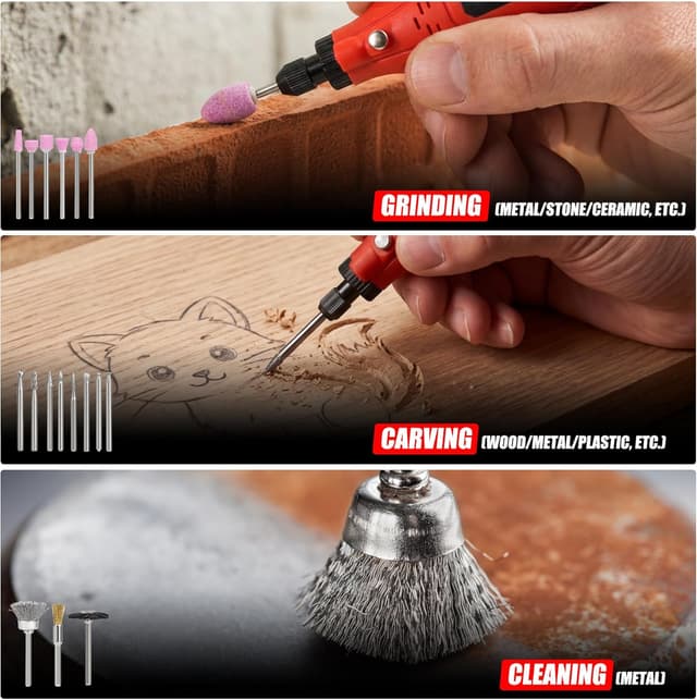 Detalle de EZUVITA 618PCS Rotary Tool Accessories Kit (Red) with Portable Storage Case – Universal fit for Dremel-style tools