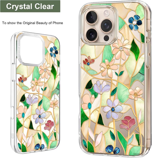 Detalle de Unov Hülle für iPhone 16 Pro – klare, schlanke TPU-Schutzhülle mit erhabener Kante & geprägtem Muster