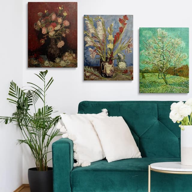 Detalle de prinfantasy Canvas Wall Art Framed Prints Floral Plants 3-Panel Set (YH071)