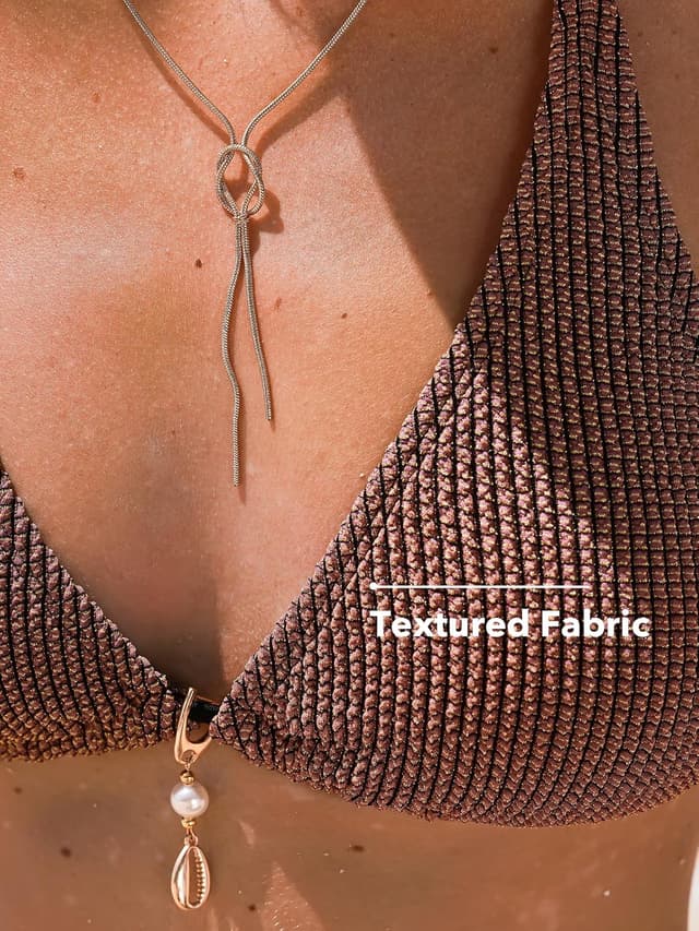 Detalle de CUPSHE Bikini da donna con scollo a V e cinghie annodate, vita bassa con coulisse laterale