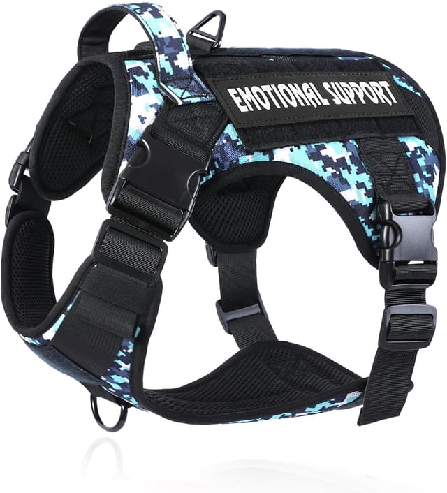 Detalle de Belababy Tactical Anti Pull Dog Harness (Size L) with Front Clip, Handle & MOLLE panels – Blue Camo