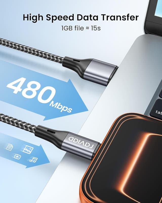 Detalle de RAVIAD USB-C Kabel (2er Set, 2 m) – Schnellladen bis 5V/3A & Datenübertragung (Grau)