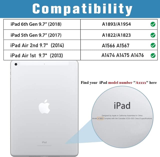 Detalle 2 de ProCase iPad 9.7-inch Leather Folio Case (Black) for iPad 6th/5th Gen, iPad Air 1 & Air 2