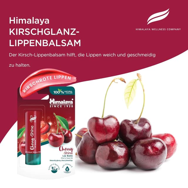 Detalle de Himalaya Cherry Shine Lippenbalsam mit Kirschkernöl & Vitamin E – natürlich glänzender Schutz für die Lippen