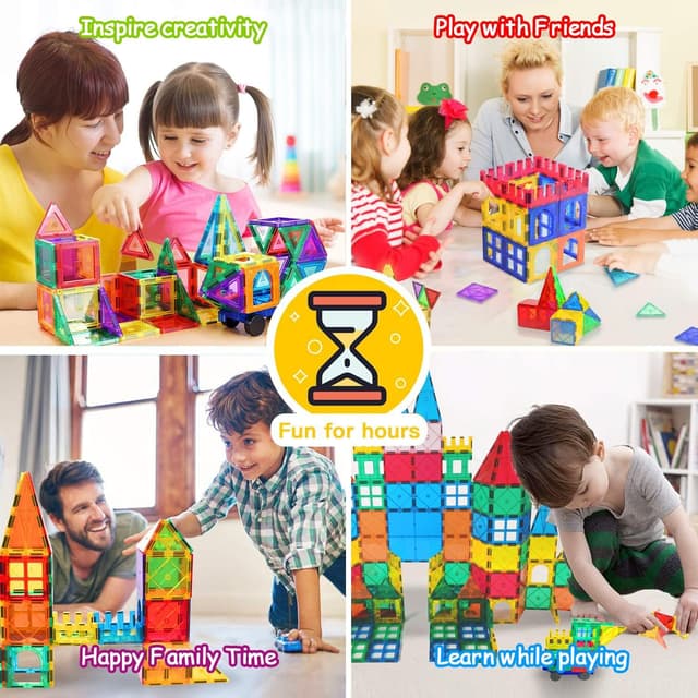 Detalle de 100PCS Magnetic Tiles Set 3D Rainbow Castle, 2 Cars 🧩