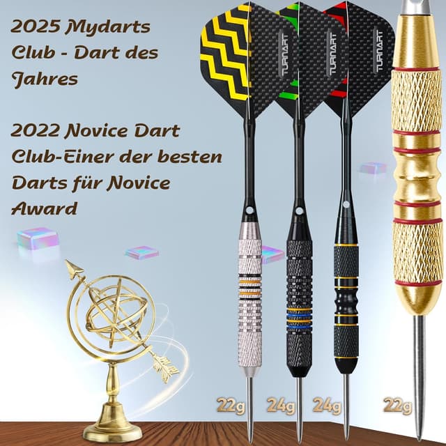 Detalle de Turnart Dartpfeile mit Metallspitze – 12 Profi Steeldarts inkl. Dart Case