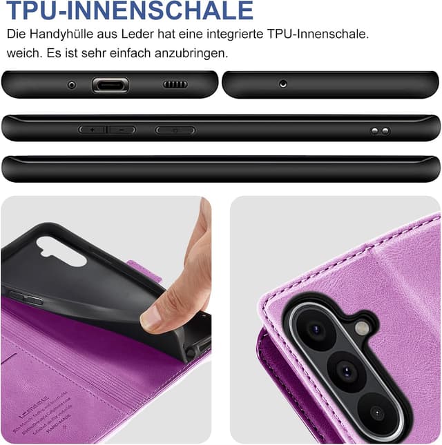 Detalle de Giyer Handyhülle für Samsung Galaxy A26 5G – PU Leder Wallet Flip Case mit Kartenfächern, Schutzfolie & Standfunktion (Lila)