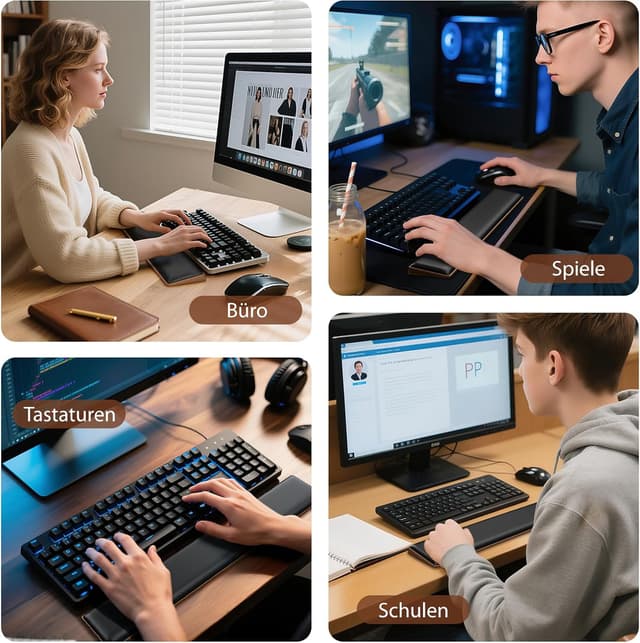 Detalle 2 de ASFSKY Handgelenkauflage für Tastatur mit Nussbaum-Optik – Reposamuñecas gegen Handgelenk-Belastung