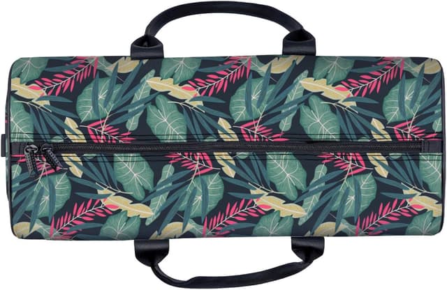 Detalle de Travel Duffle Bag – Waterproof Foldable Gym/Overnight Carry-on (47x22x25cm) for 15-Inch Laptop, Leafs Pattern