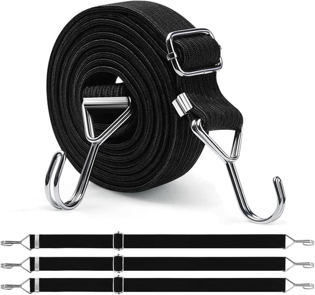 Detalle de Newthinking 4 Pack Adjustable Bungee Cords with Hooks (Flat, Heavy Duty, Black, 3m)