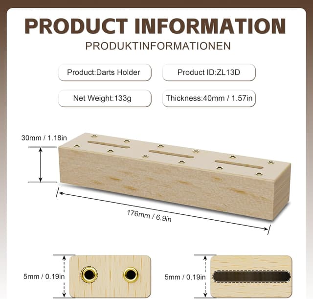 Detalle de CyeeLife Dart Stand Wall Mount wooden dart holder for 12 darts (natural wood)