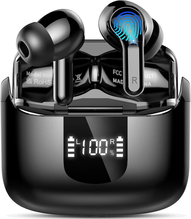 Detalle de Wireless Earbuds with Bluetooth 5.4, 50+Hrs Battery, ENC Mics, IP-X7 Waterproof & USB-C Charging
