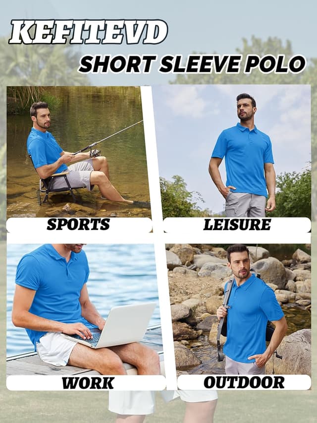 Detalle 2 de Polo KEFITEVD à séchage rapide pour homme (tissu polyester piqué) – manches courtes d’été