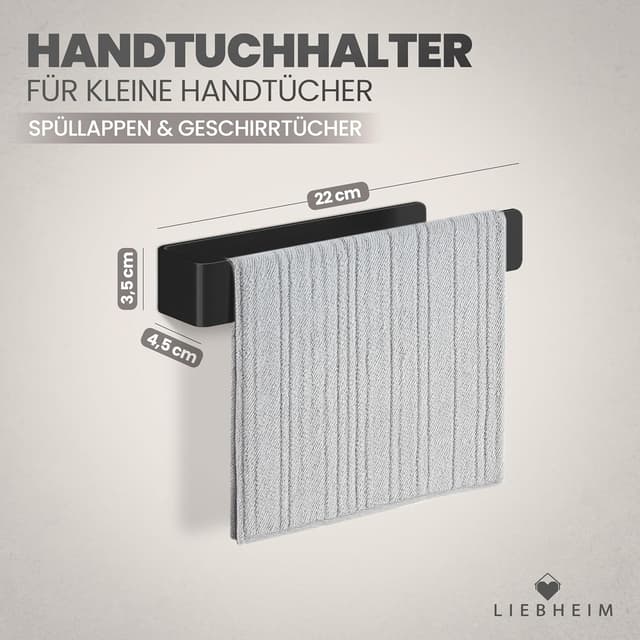 Detalle 2 de LIEBHEIM Handtuchhalterung ohne Bohren (schwarz, Aluminium, 22 cm) – Wand-Handtuchstange