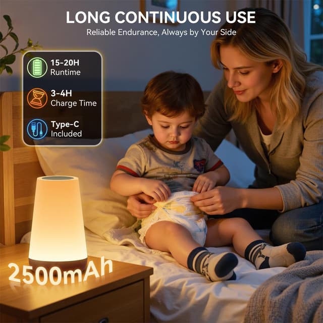 Detalle 2 de Auxmir Touch dimmbare Nachttischlampe mit RGB-Wechsel, Fernbedienung & USB-Akku