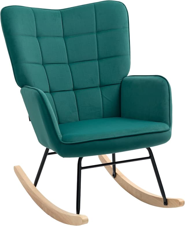 Detalle de HOMCOM Fauteuil à Bascule Velours Vert foncé