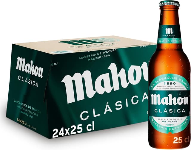 Detalle 2 de Mahou Clásica Pack 28 latas de 33 cl (4,8% vol) – cerveza lager dorada de sabor suave